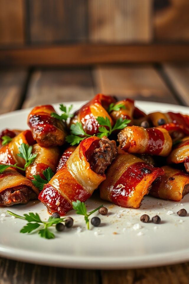 bacon wrapped venison chunks