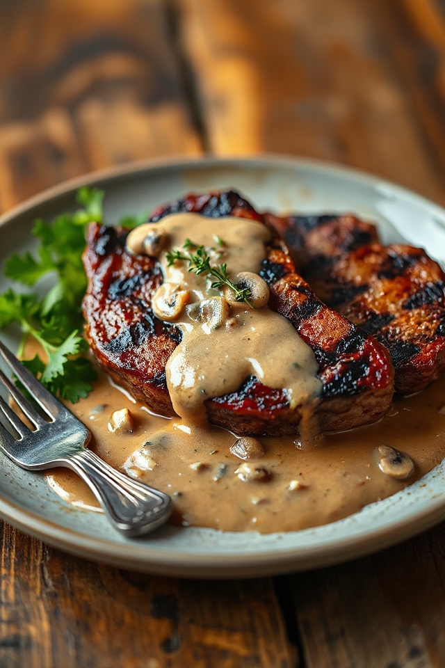 bison steaks with mushroom sauce