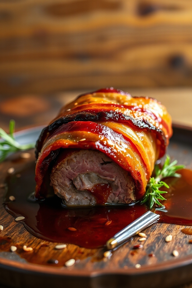 sweet bacon wrapped venison tenderloin