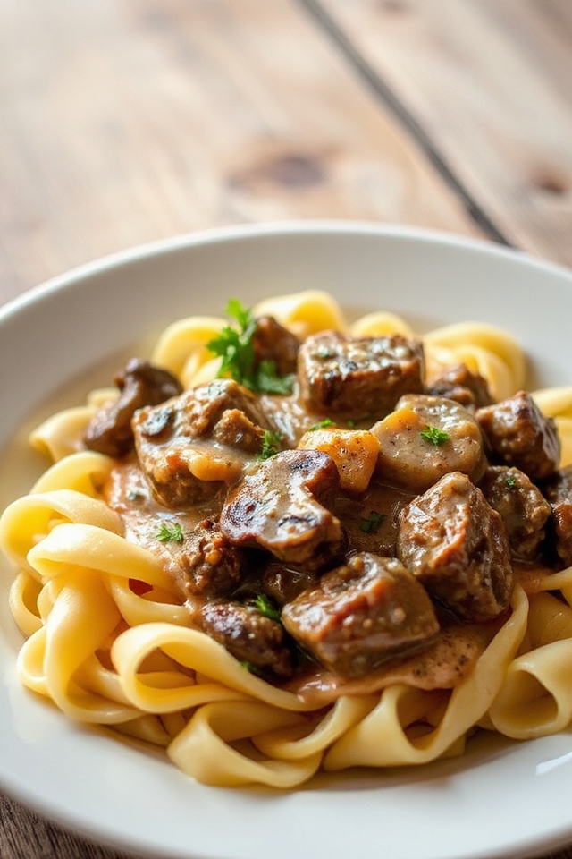 venison tips and noodles